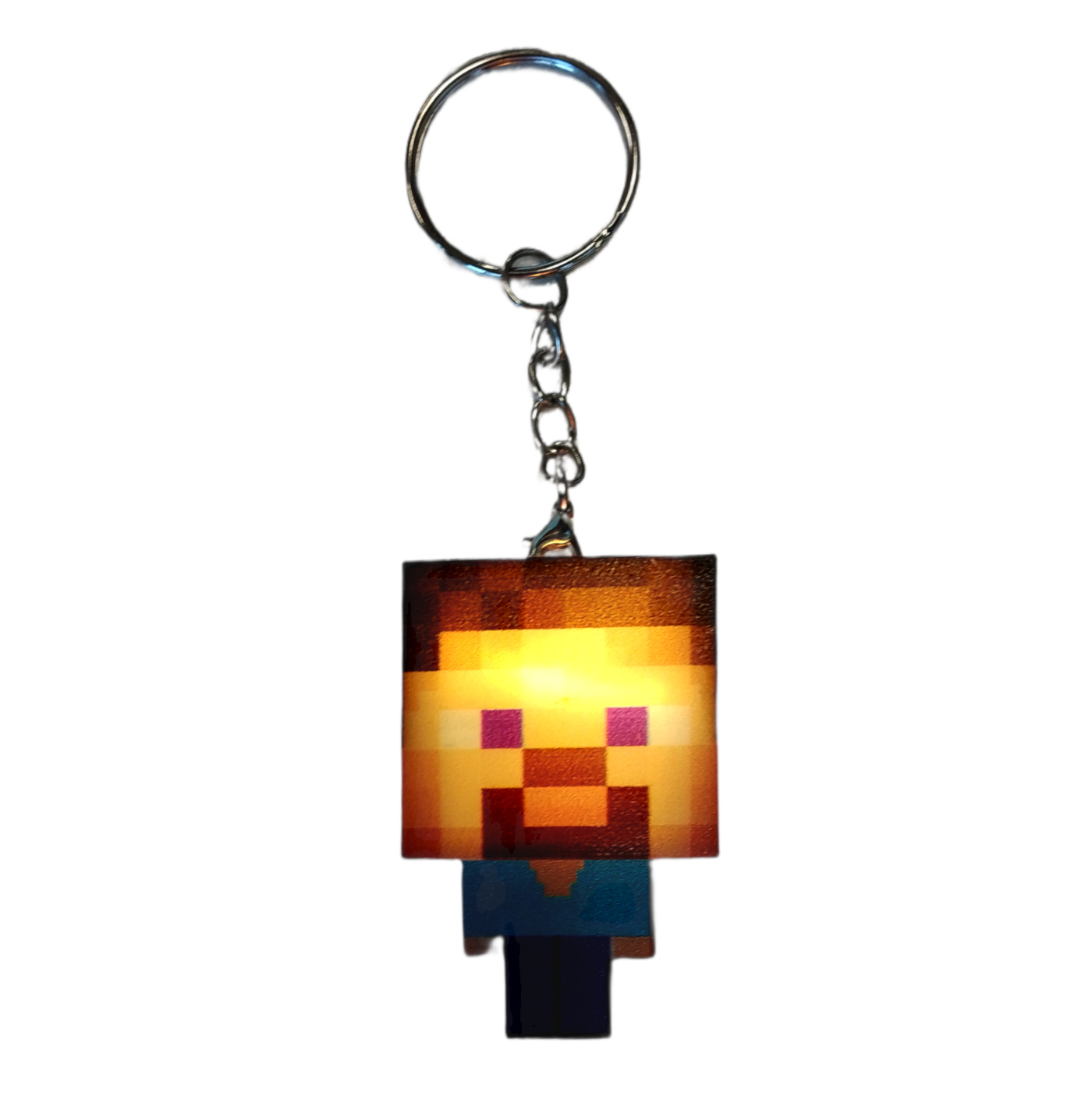 Dětská svítící klíčenka Minecraft Steve s kroužkem