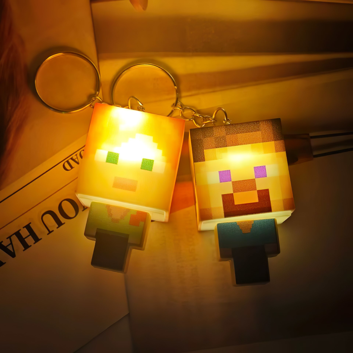 Dětská svítící klíčenka Minecraft Steve s kroužkem - Obrázek 4