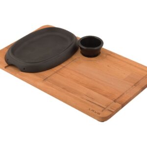 Litinový talíř 12x19 cm s velkým dřevěným podstavcem