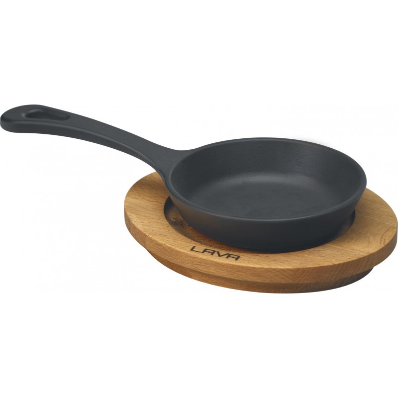 Litinová mini pánev 12cm s dřevěným podstavcem