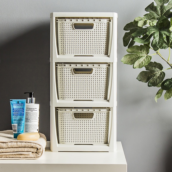 Komoda Rattan - 3 košíky antická bílá - Obrázek 2