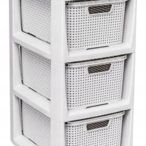 Komoda Rattan - 3 košíky antická bílá