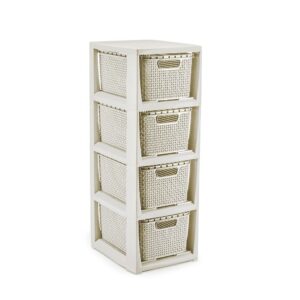 Komoda Rattan - 4 košíky antická bílá