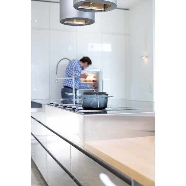 Litinový hrnec nízký kulatý 28 cm - šedá majolika - Obrázek 2