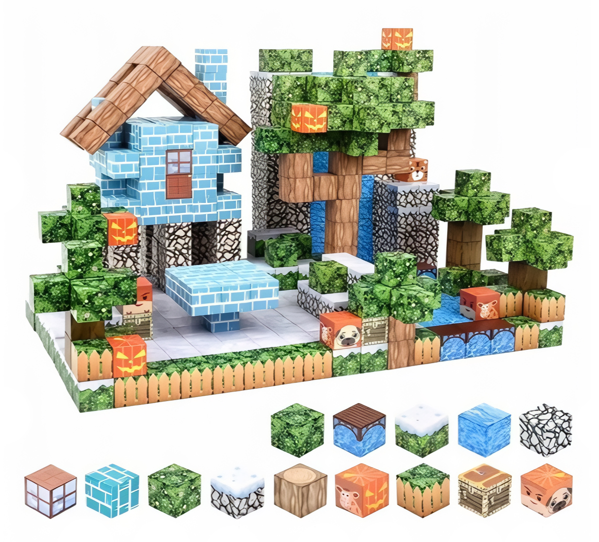 Magnetická stavebnice Minecraft Waterfall nature 100ks - Obrázek 2