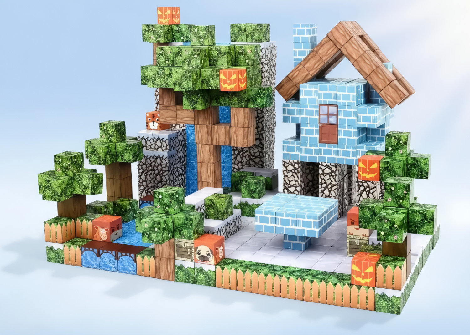 Magnetická stavebnice Minecraft Waterfall nature 100ks - Obrázek 4